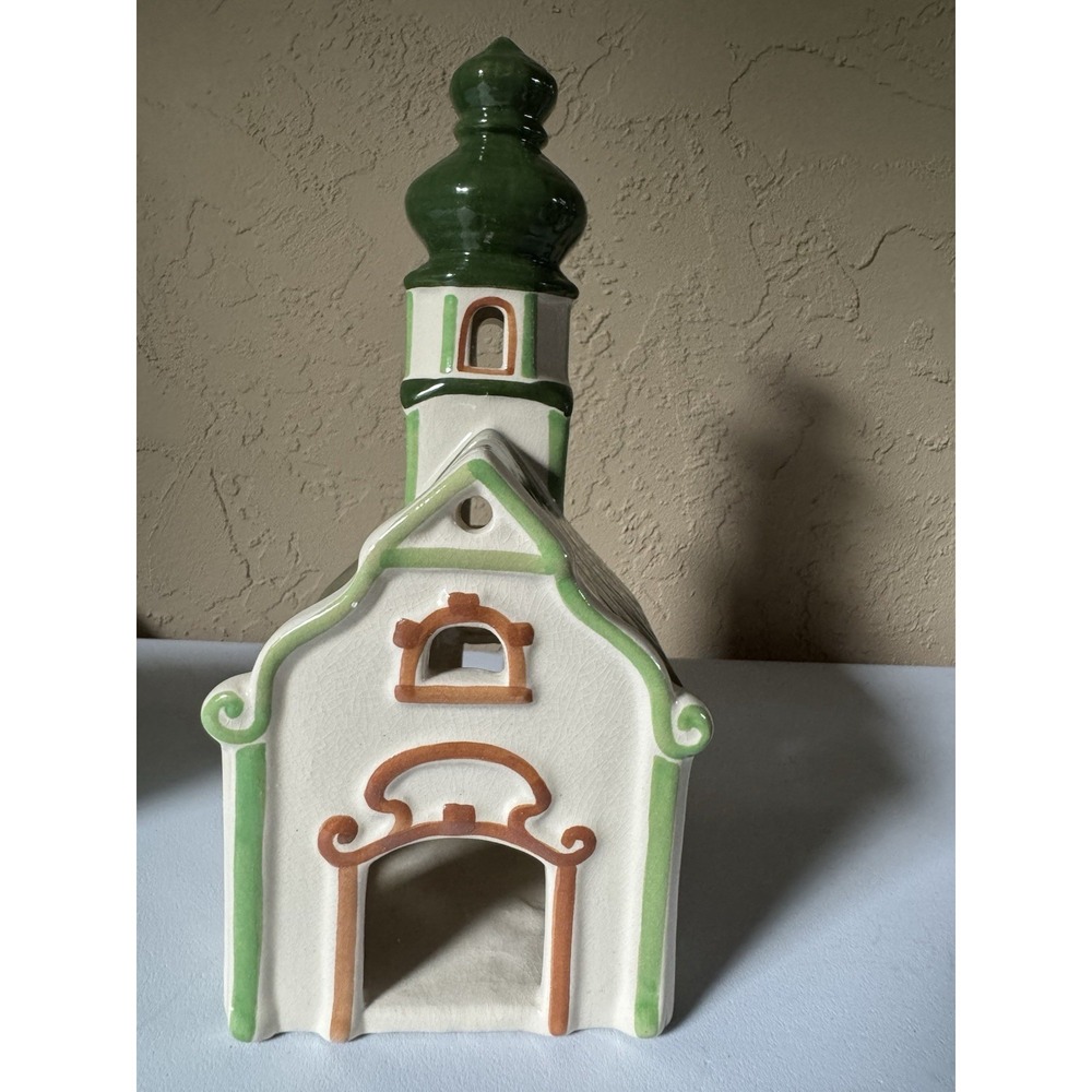 Vtg 1987 Ursula Leyk Lichthaus W. Germany Green Onion Dome Church Tea Light